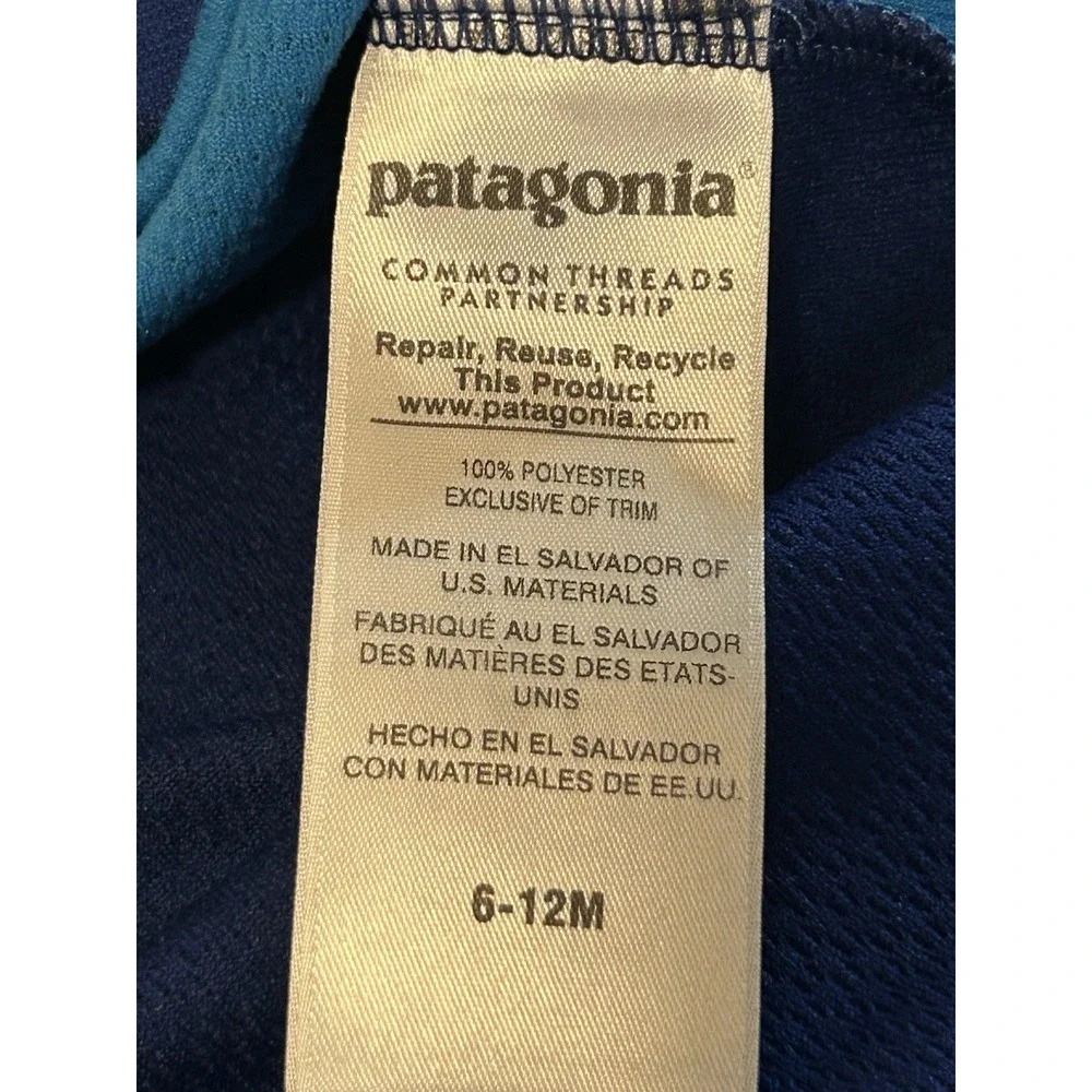 Patagonia Baby One Piece Capilene Blue Striped Long Sleeve Bodysuit 6 - 12 Month